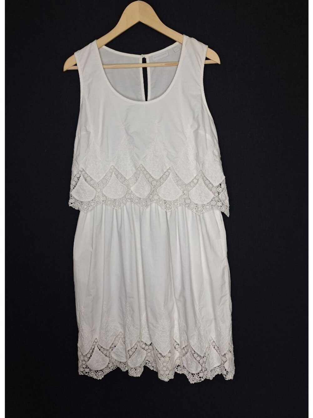💙 New York & Company White Cotton Lace Overlay Midi Dress Size L Relaxed Fit Co